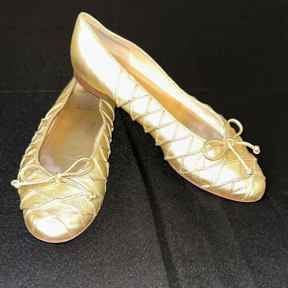 Stuart Weitzman Gold Textured Ballet Flats Size 8 - Picture 1 of 12
